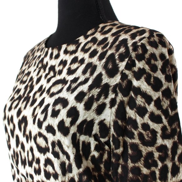 Rag & Bone Silk Brown Leopard Print Sheath Dress 4 Tan Keyhole Back Mini Small - Picture 3 of 7